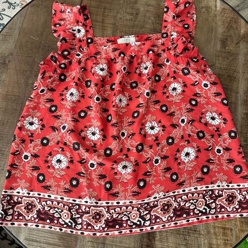 Loft Red Petite Sleeveless Blouse with flowers